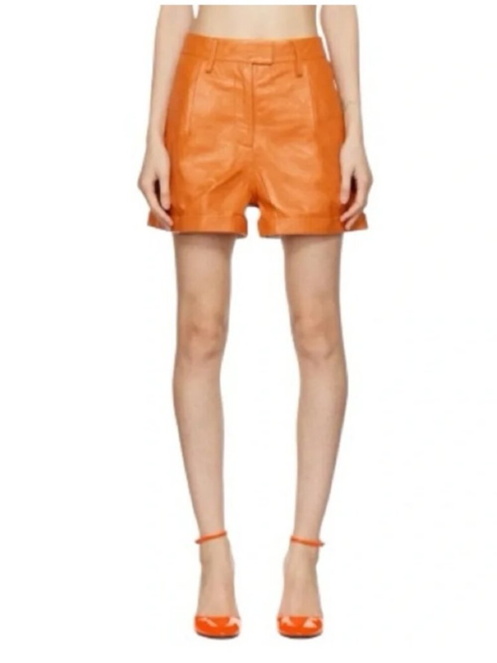 Remain Birger Christensen Paola Orange Leather High Waisted Shorts Sz 4 - Picture 2 of 13